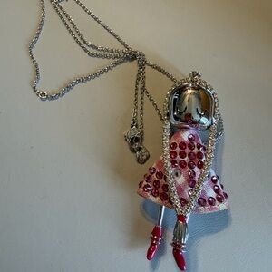 Swarovski Silver and Pink Polly  Doll Pendant Necklace large